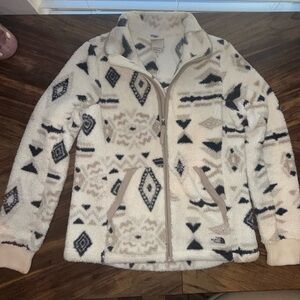 The North Face Cream Aztec-Pattern Sherpa Full-Zip Jacket
